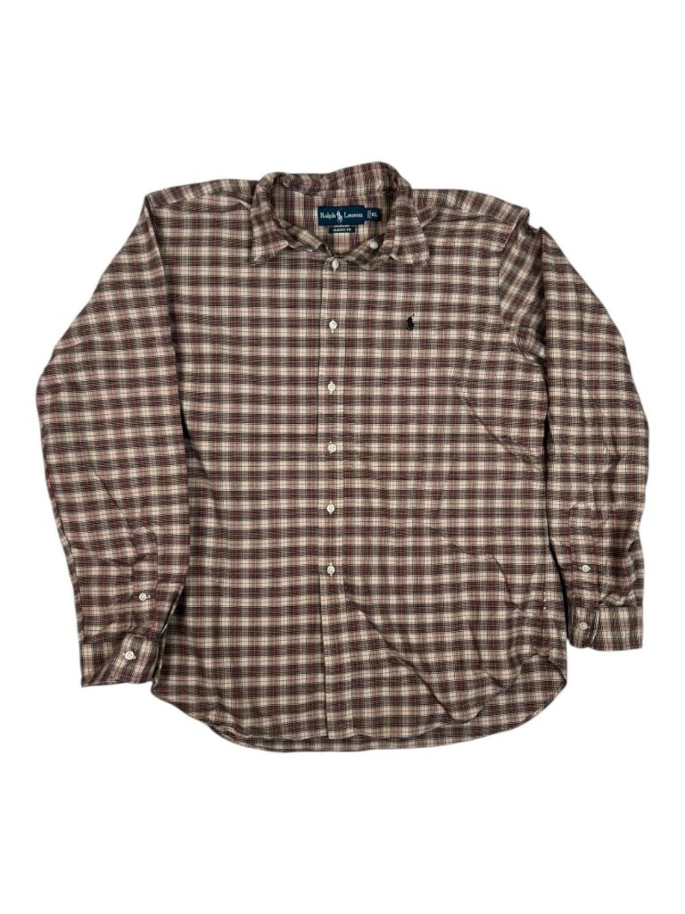 Polo Ralph Lauren Long Sleeve Button Up Shirt Size XL Plaid Tan Red